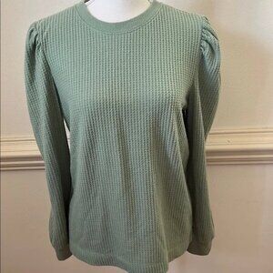 LOFT Green Ribbed Sweatshirt with Crew Neck and Relaxed Fit
